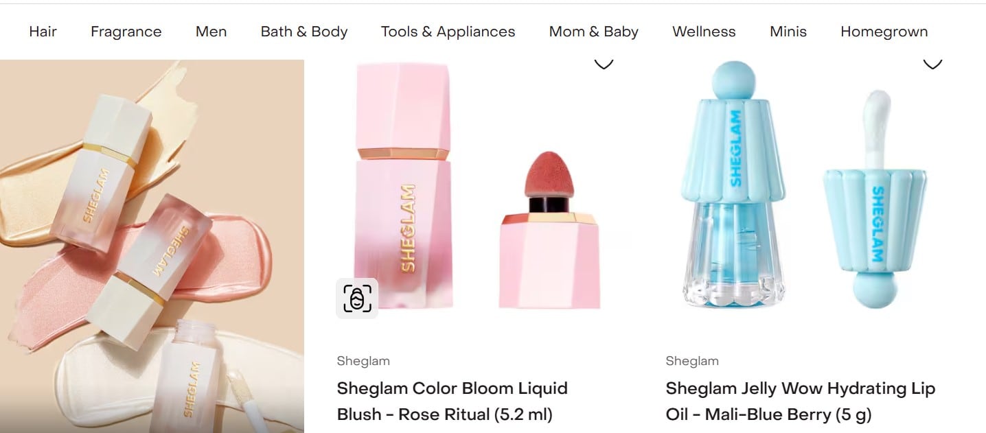 SheGlam website screenshot