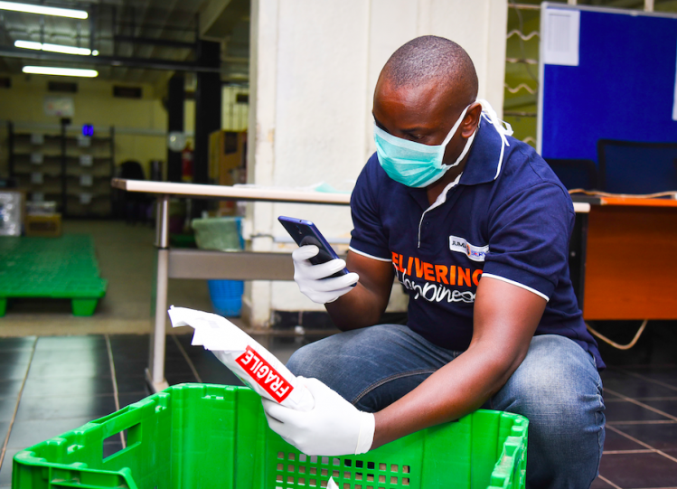 Jumia is implementing 'contactless' deliveries - leaving deliveries on doorsteps to maintain a safe distance between employees and customers (Image: Jumia)