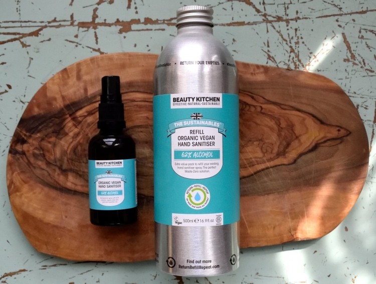 Beauty Kitchen's 50ml hand sanitiser glass bottle sprays can be purchased alongside a 500ml refill - both included in the company’s ‘Return. Refill. Repeat’ programme across the UK (Image: Beauty Kitchen)