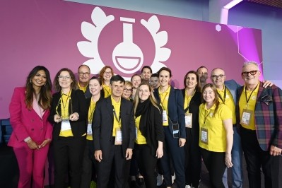 The team from Mibelle Biochemistry celebrated on-stage at the ceremony in Paris (Photo: In-Cosmetics Global)