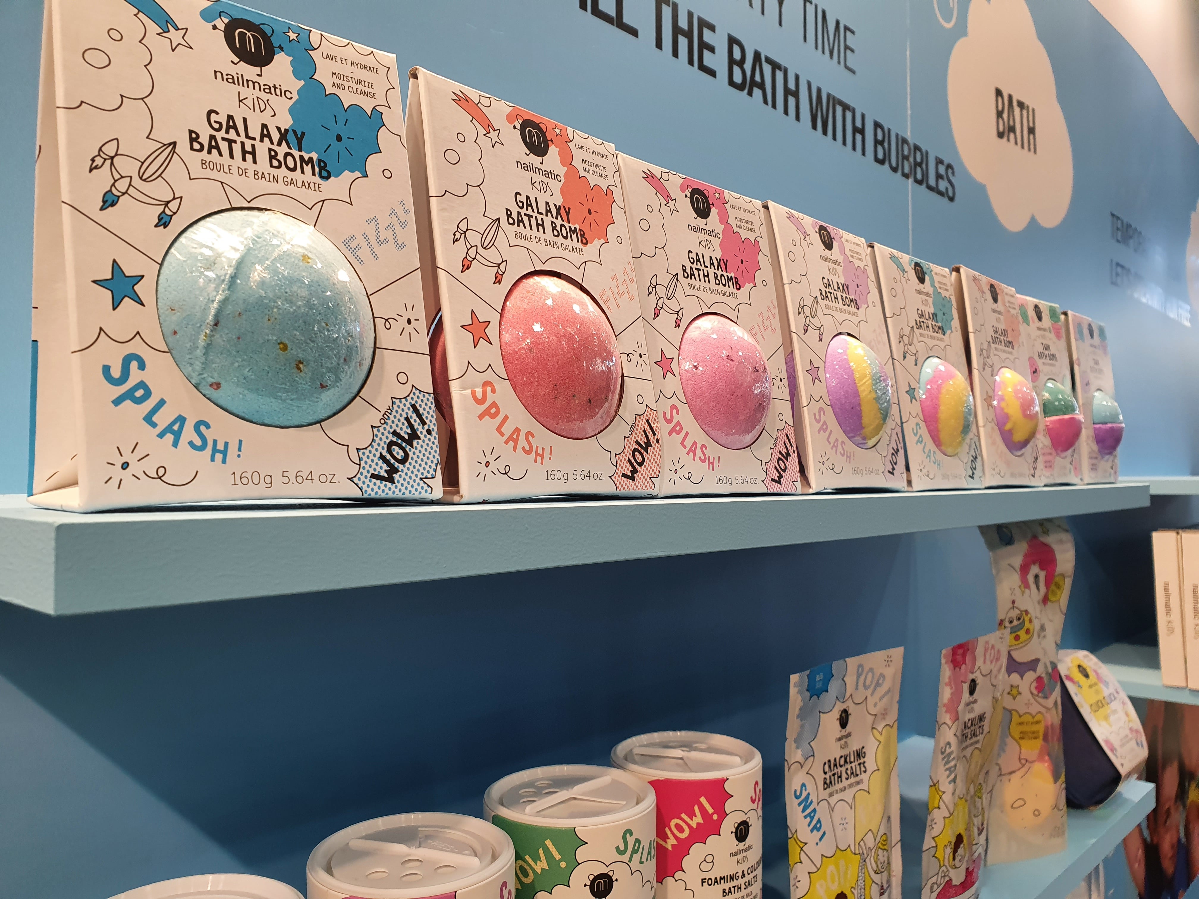 Nailmatic's bath line offered a range of coloured and foaming bath bombs and salts